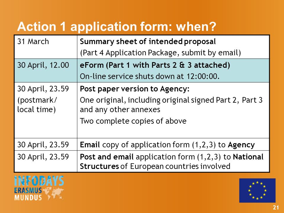 21 Action 1 application form: when.