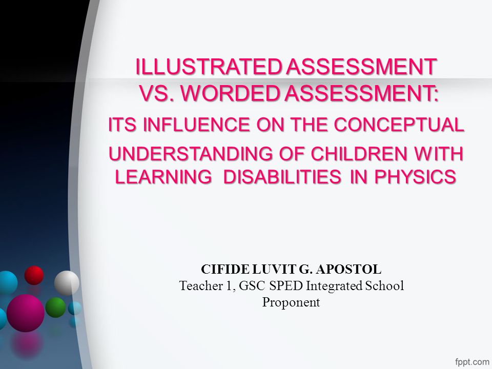Illustrated Assessment Vs Worded Assessment Vs Worded Assessment Its Influence On The Conceptual Understanding Of Children With Learning Disabilities Ppt Download