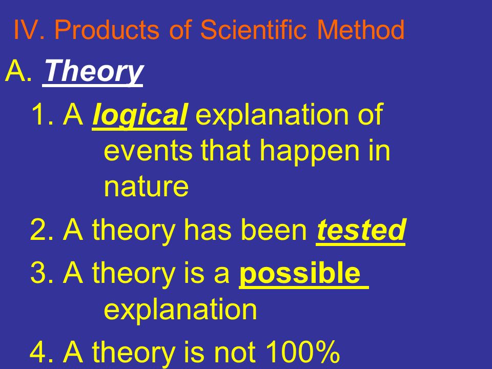 IV. Products of Scientific Method A. Theory 1.