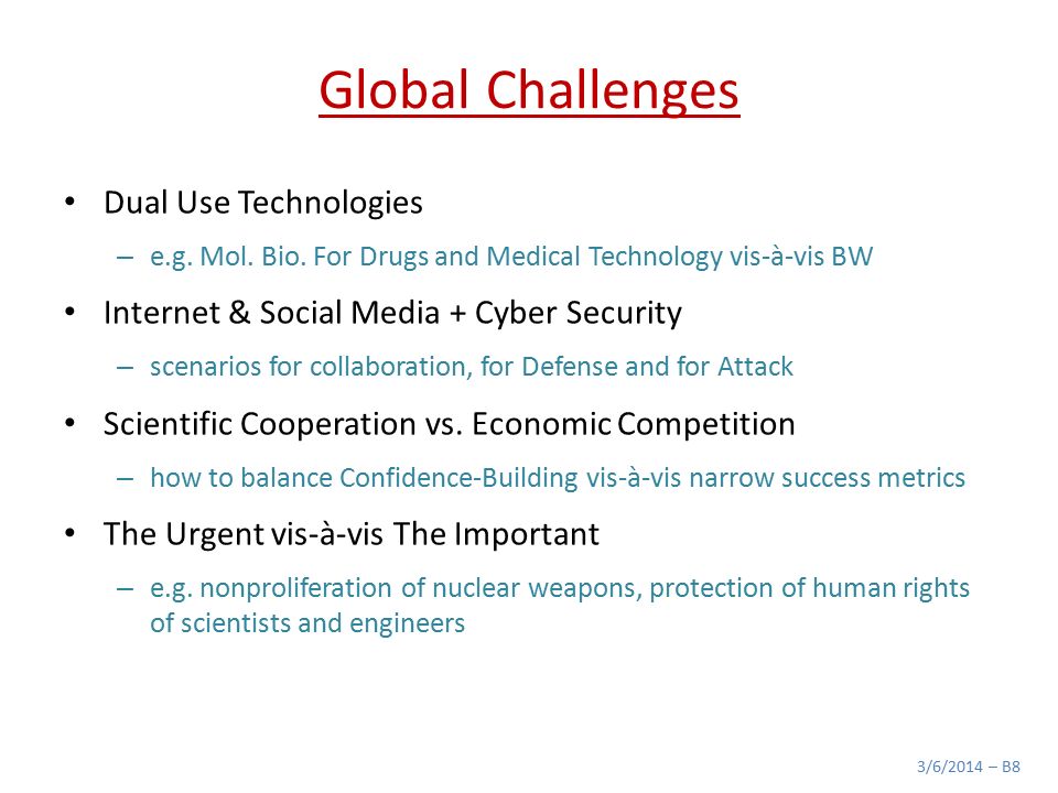 Global Challenges Dual Use Technologies – e.g. Mol.