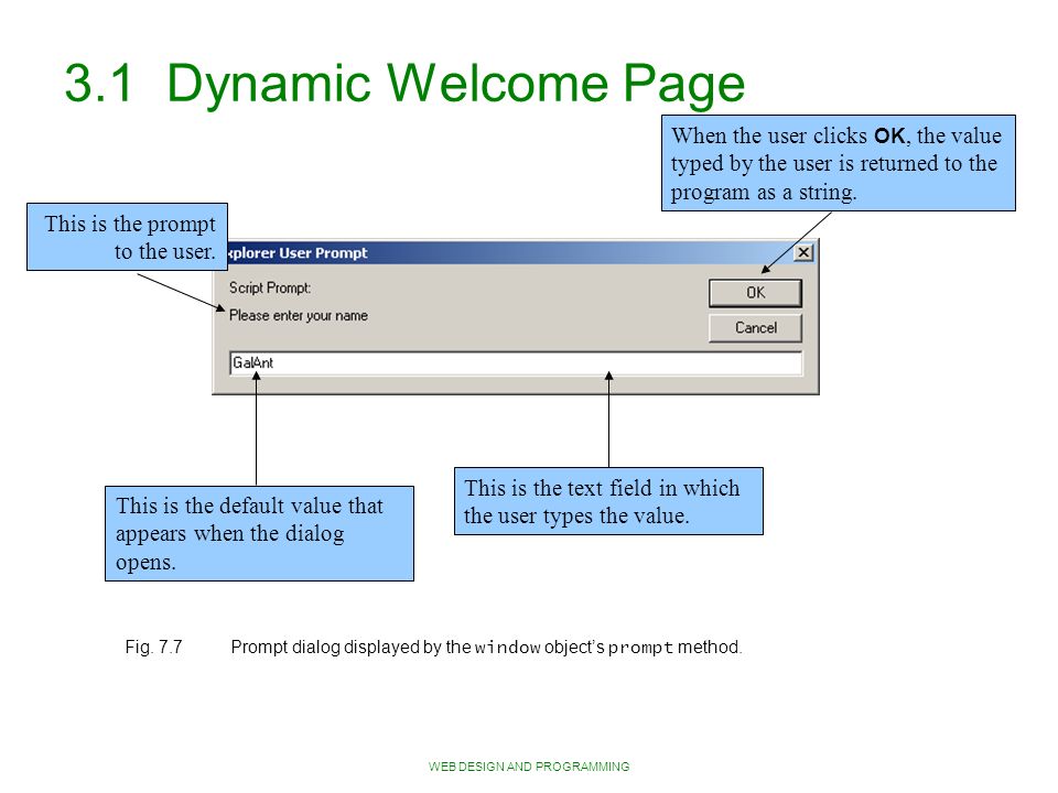 WEB DESIGN AND PROGRAMMING 3.1 Dynamic Welcome Page Fig.