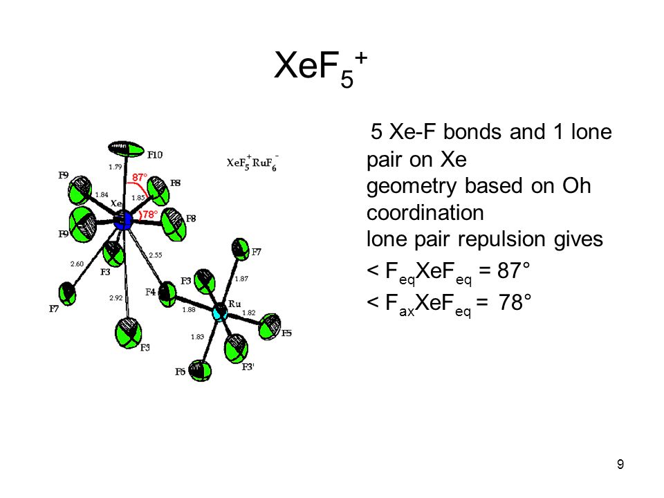 9 XeF Xe-F bonds and 1 lone pair on Xe geometry based on Oh coordination lo...
