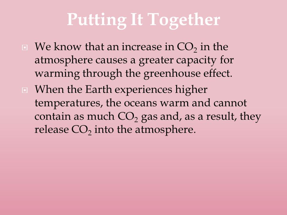  We know that an increase in CO 2 in the atmosphere causes a greater capacity for warming through the greenhouse effect.