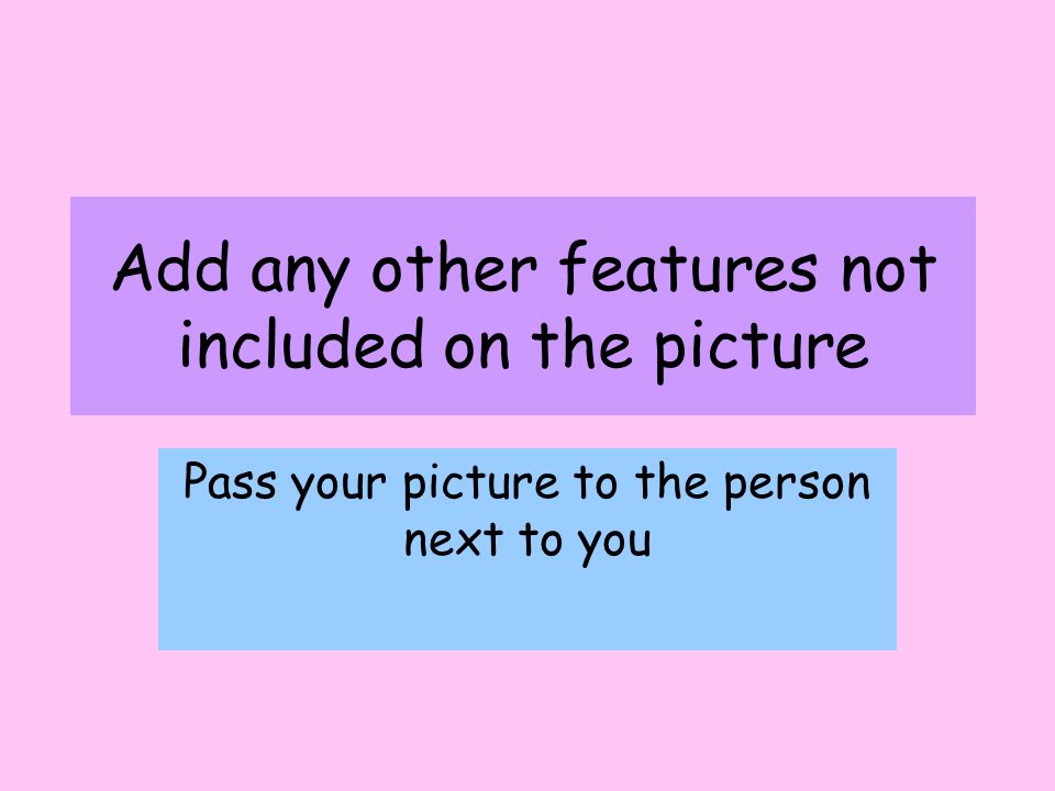 Add any other features not included on the picture Pass your picture to the person next to you