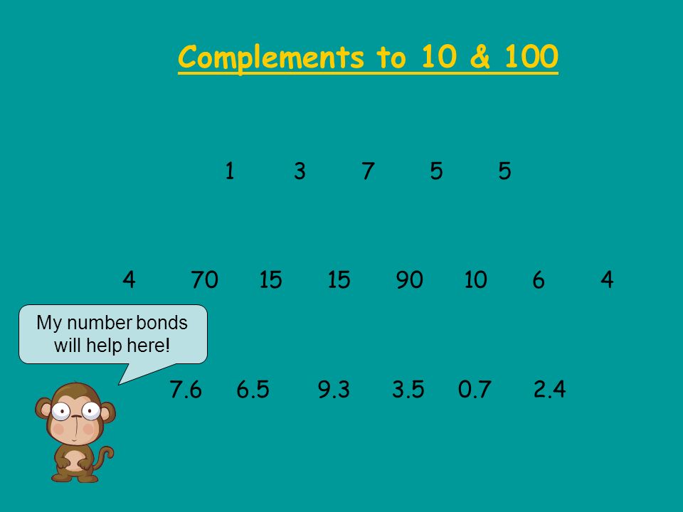 Complements to 10 & My number bonds will help here!