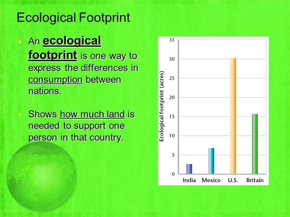 Ecological Footprint An ecological footprint is one way to express the differences in consumption between nations.An ecological footprint is one way to express the differences in consumption between nations.