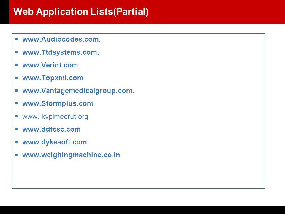 Web Application Lists(Partial) 