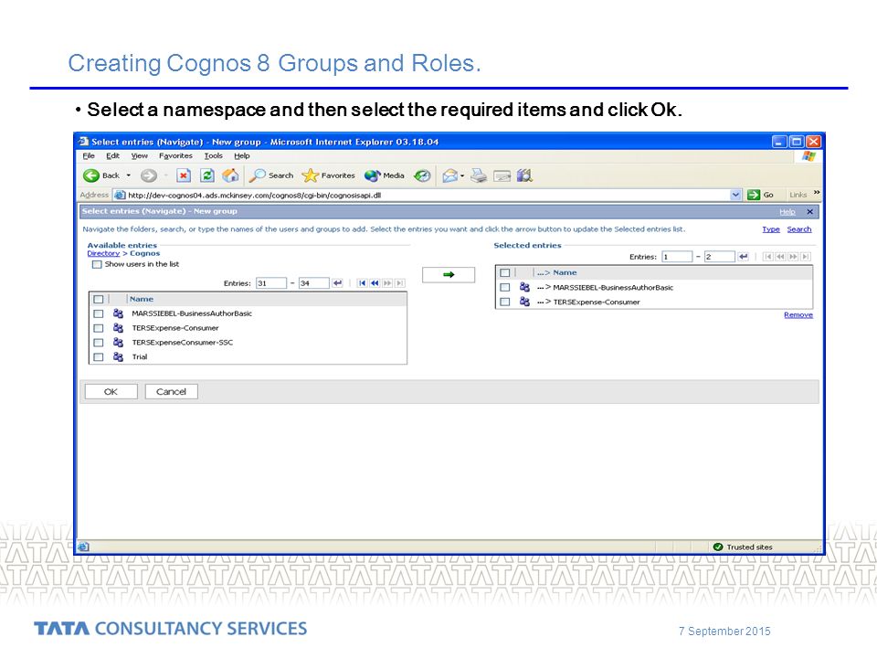7 September 2015 Creating Cognos 8 Groups and Roles.
