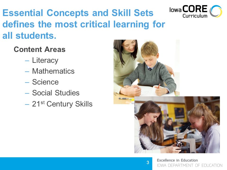 3 Essential Concepts and Skill Sets defines the most critical learning for all students.