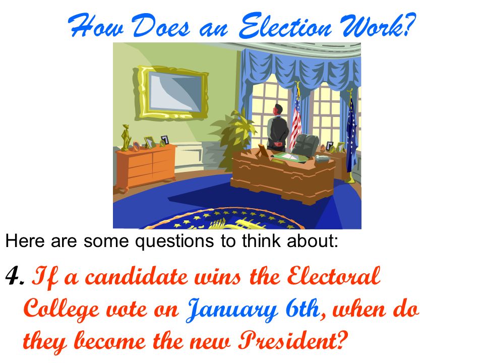 How Does an Election Work. Here are some questions to think about: 4.