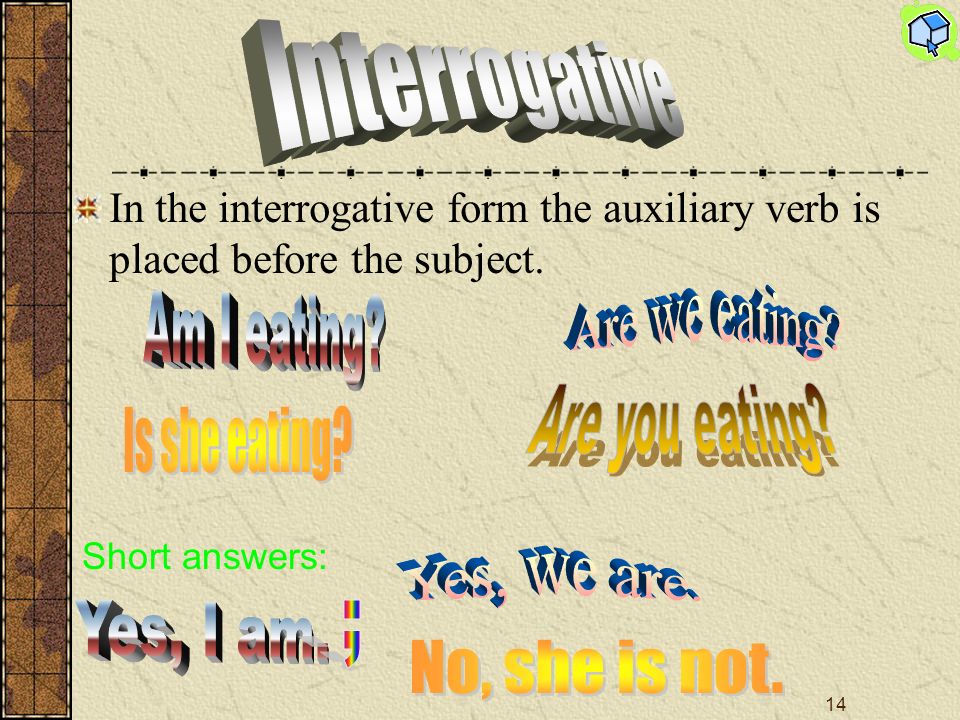 13 In the negative form the negative particle not is placed after the auxiliary verb.