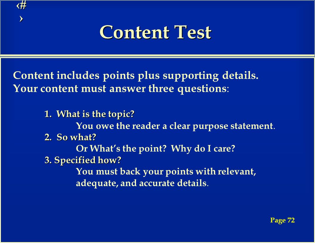 14 Content Test Content includes points plus supporting details.