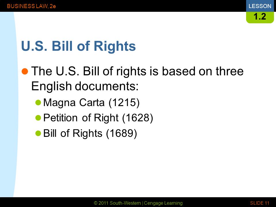 © 2011 South-Western | Cengage Learning BUSINESS LAW, 2eLESSON SLIDE U.S.