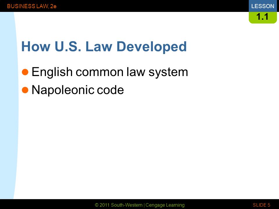 © 2011 South-Western | Cengage Learning BUSINESS LAW, 2eLESSON SLIDE How U.S.