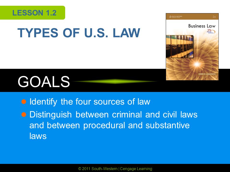 © 2011 South-Western | Cengage Learning GOALS LESSON 1.2 TYPES OF U.S.