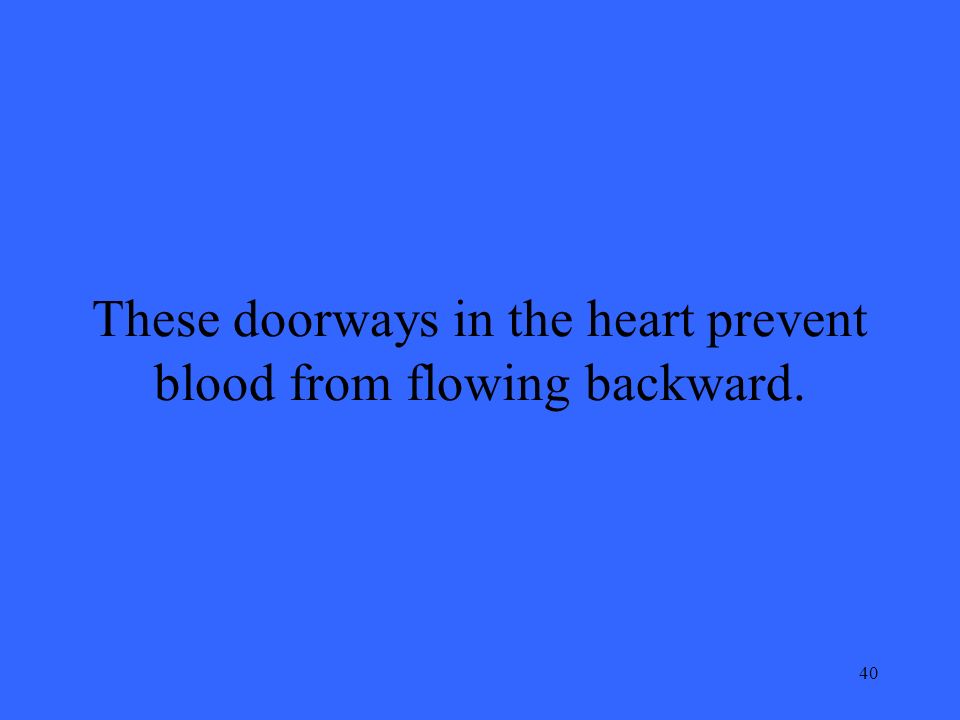 40 These doorways in the heart prevent blood from flowing backward.