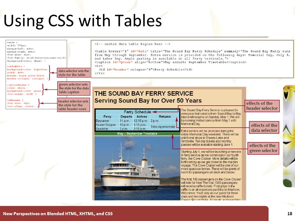 XP Using CSS with Tables New Perspectives on Blended HTML, XHTML, and CSS18