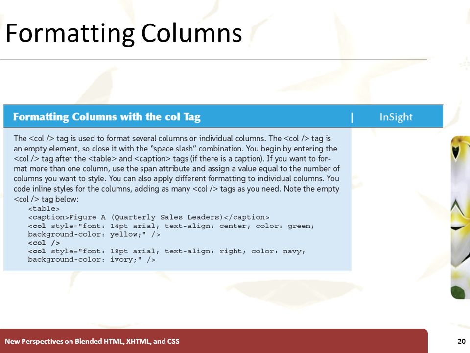 XP Formatting Columns New Perspectives on Blended HTML, XHTML, and CSS20