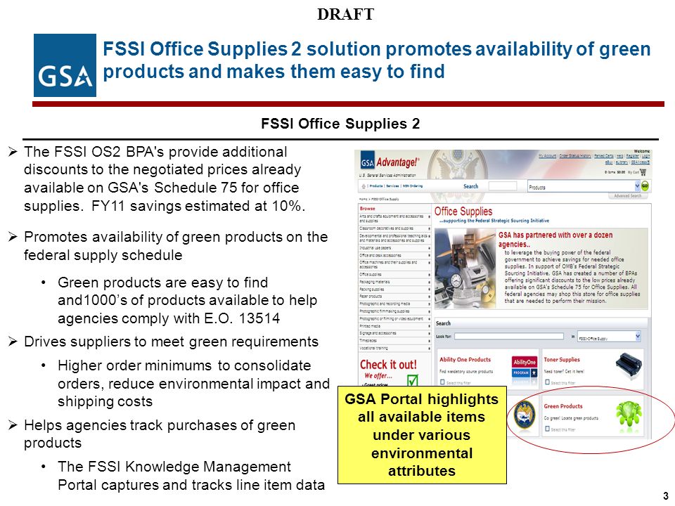 Federal Acquisition Service U S General Services Administration Draft 3 Fssi Office Supplies 2 Solution Promotes Availability Of Green Productakes Them Easy