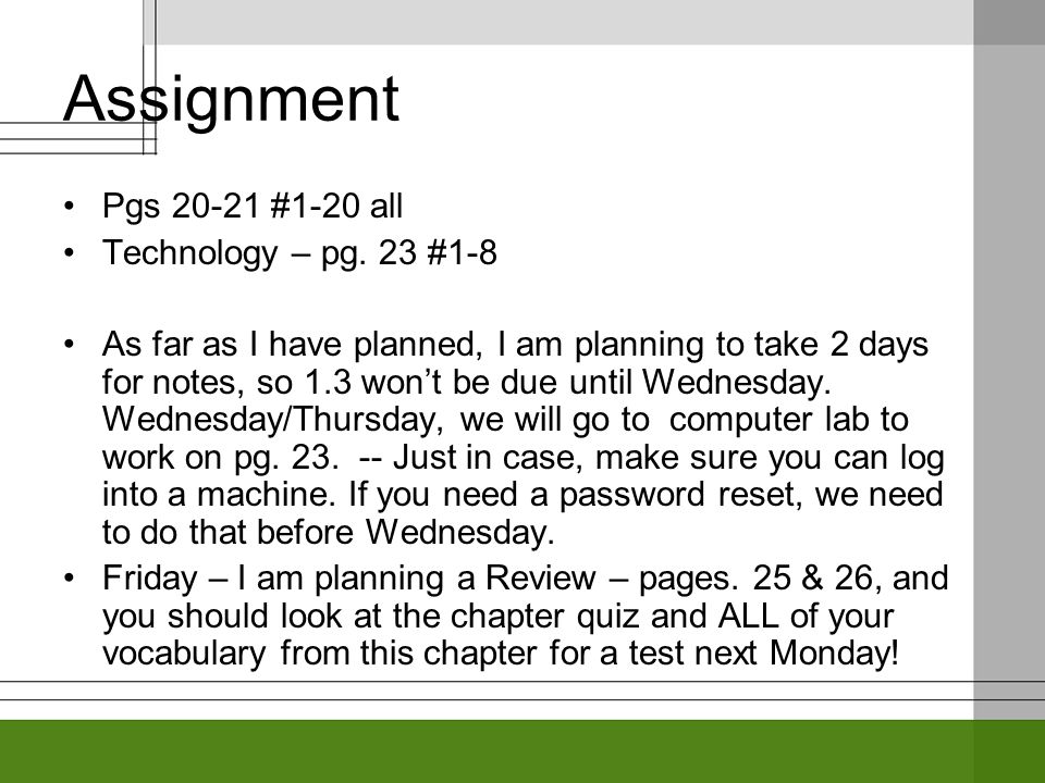 Assignment Pgs #1-20 all Technology – pg.