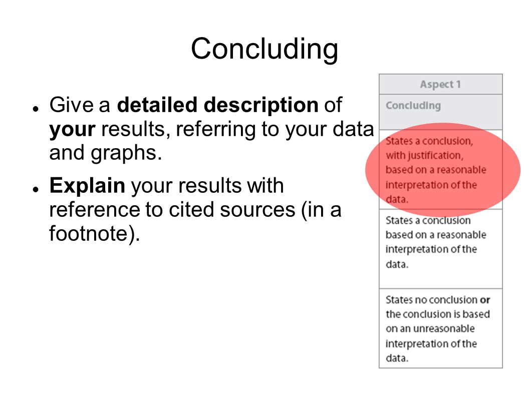 Concluding Give a detailed description of your results, referring to your data and graphs.