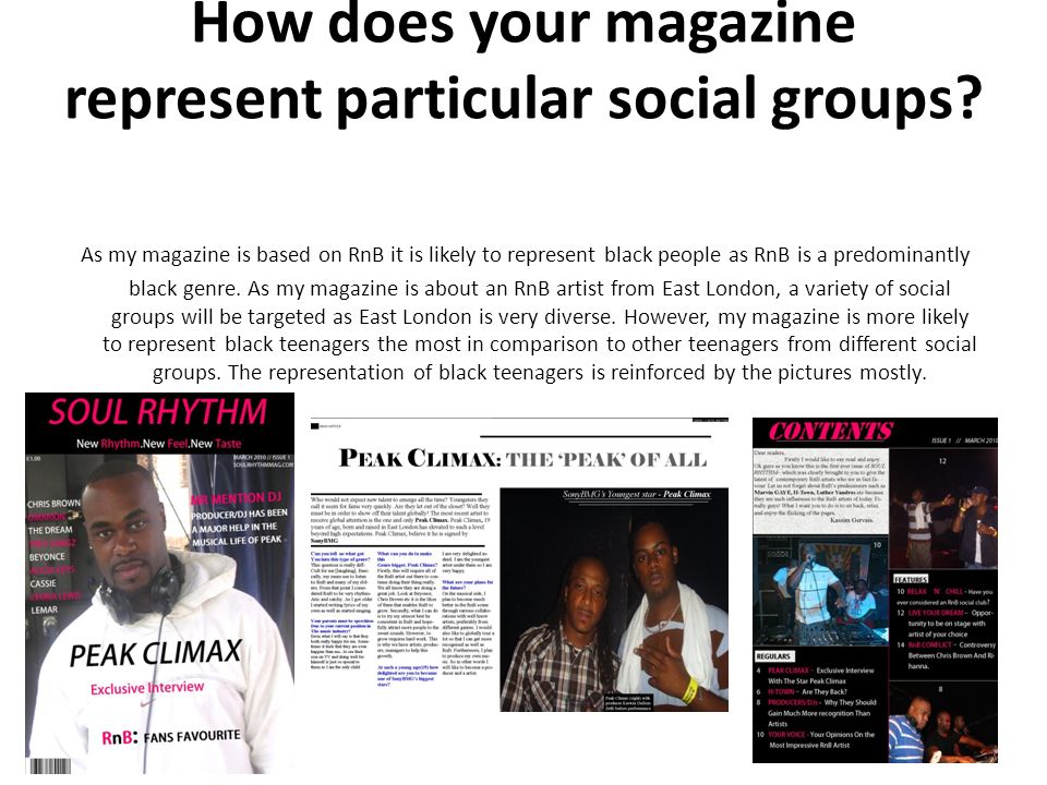 How does your magazine represent particular social groups.