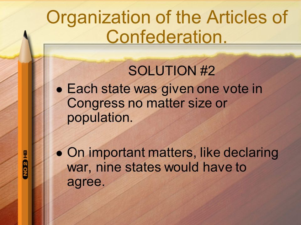 Organization of the Articles of Confederation.