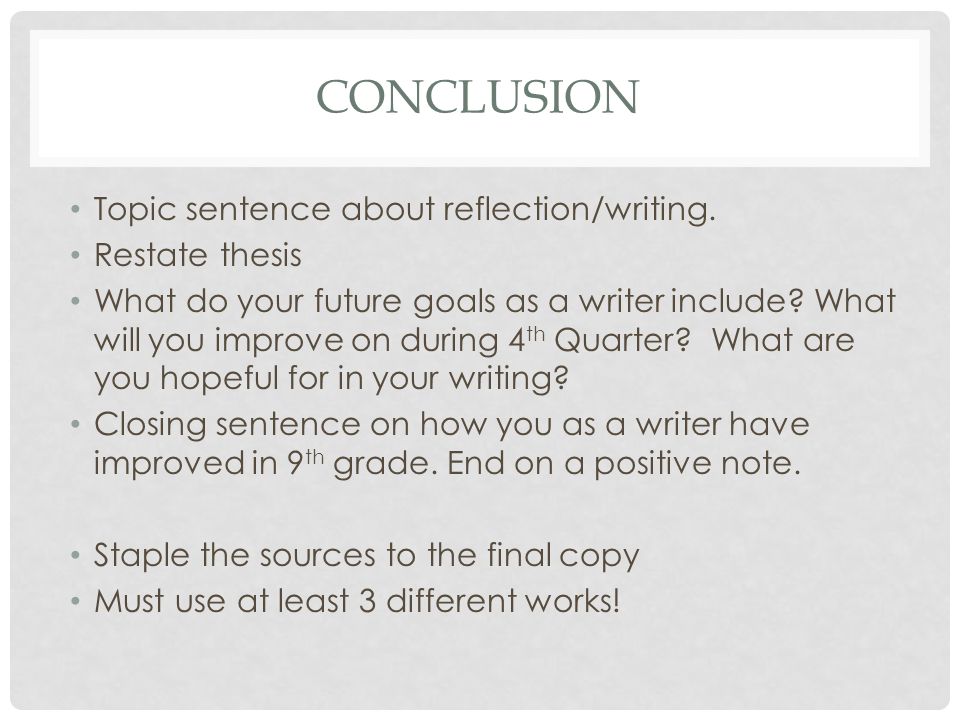 CONCLUSION Topic sentence about reflection/writing.