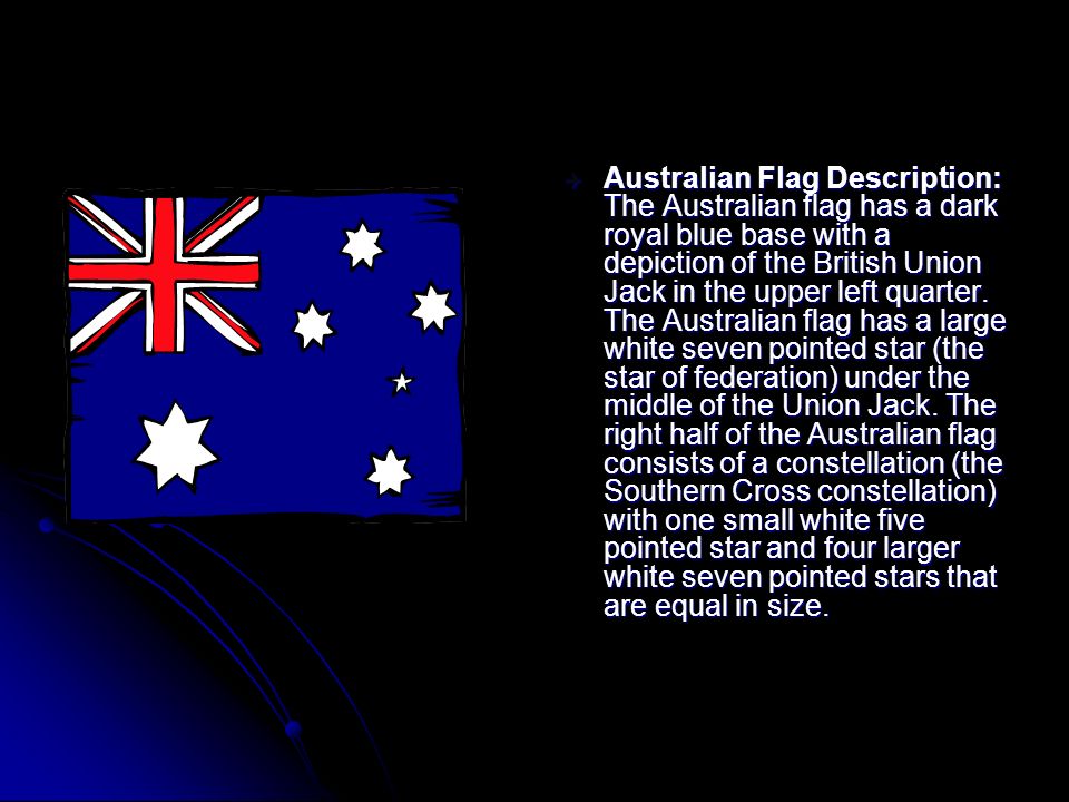 KANGAROO  Australian Flag Description: The Australian flag has a dark royal blue base with a of the British Jack in the upper left quarter. ppt download