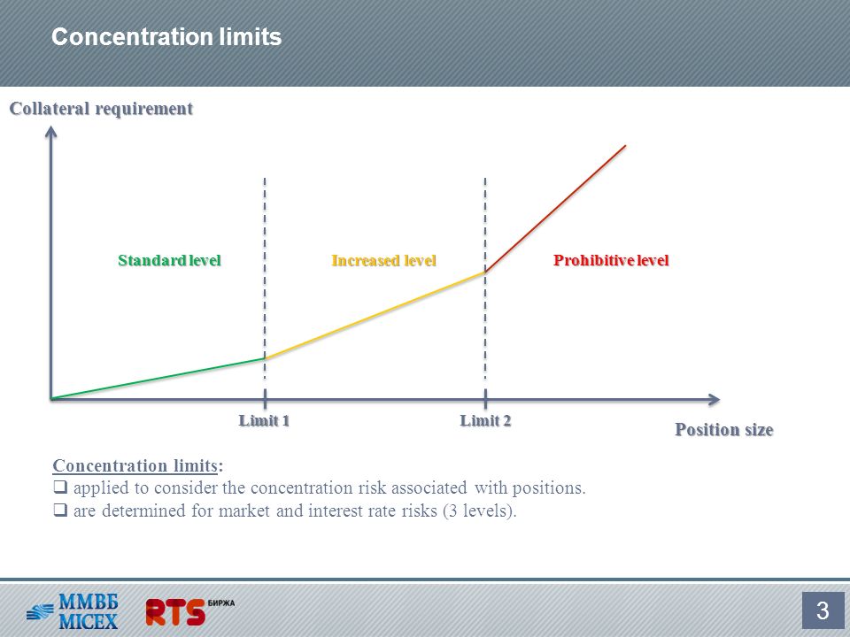 Concentration limits 3 Limit 1 Position size Collateral requirement Concentration limits:  applied to consider the concentration risk associated with positions.