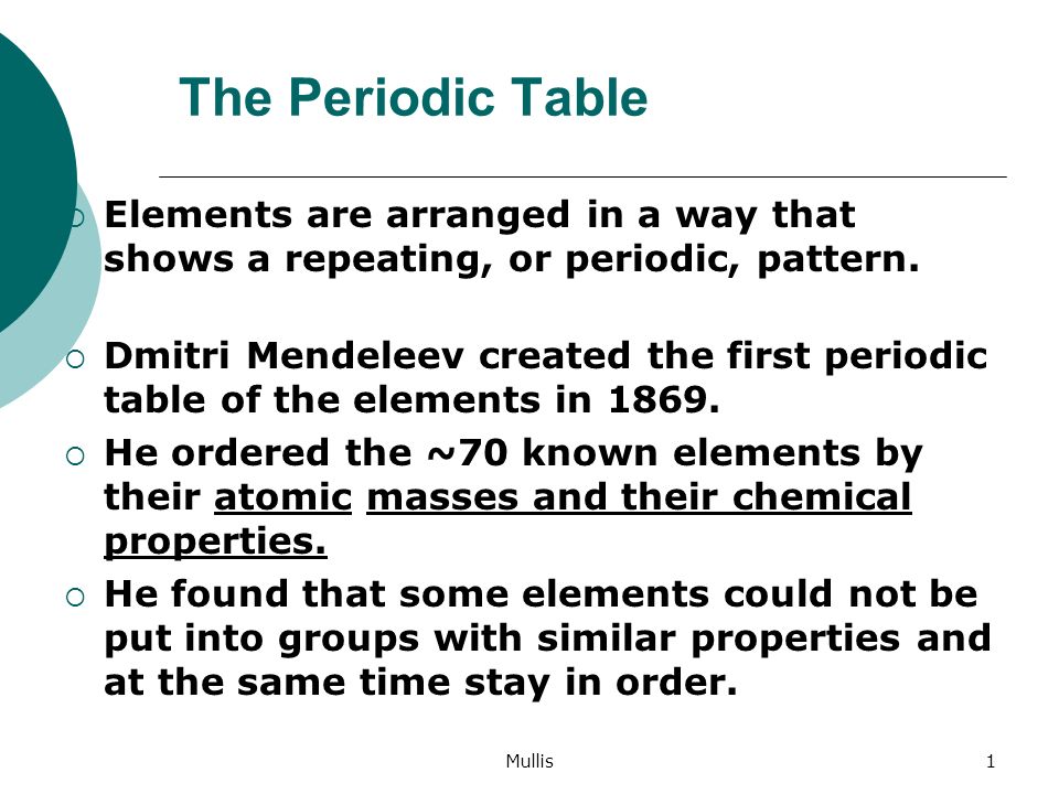 Mullis1 The Periodic Table Elements Are Arranged In A Way