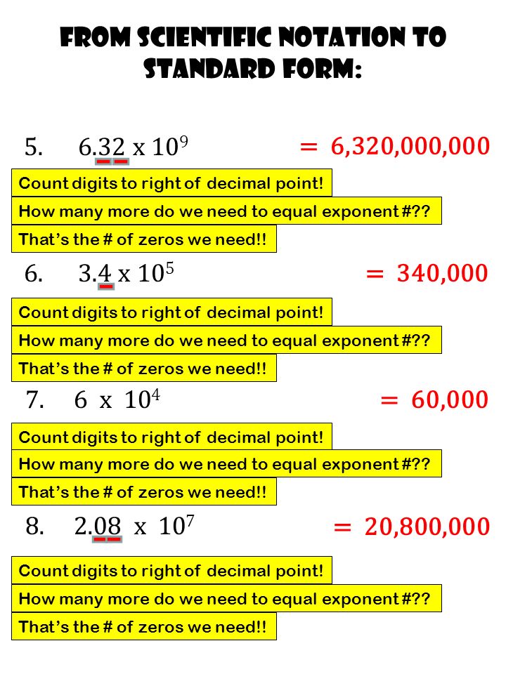 From scientific notation to standard form: x