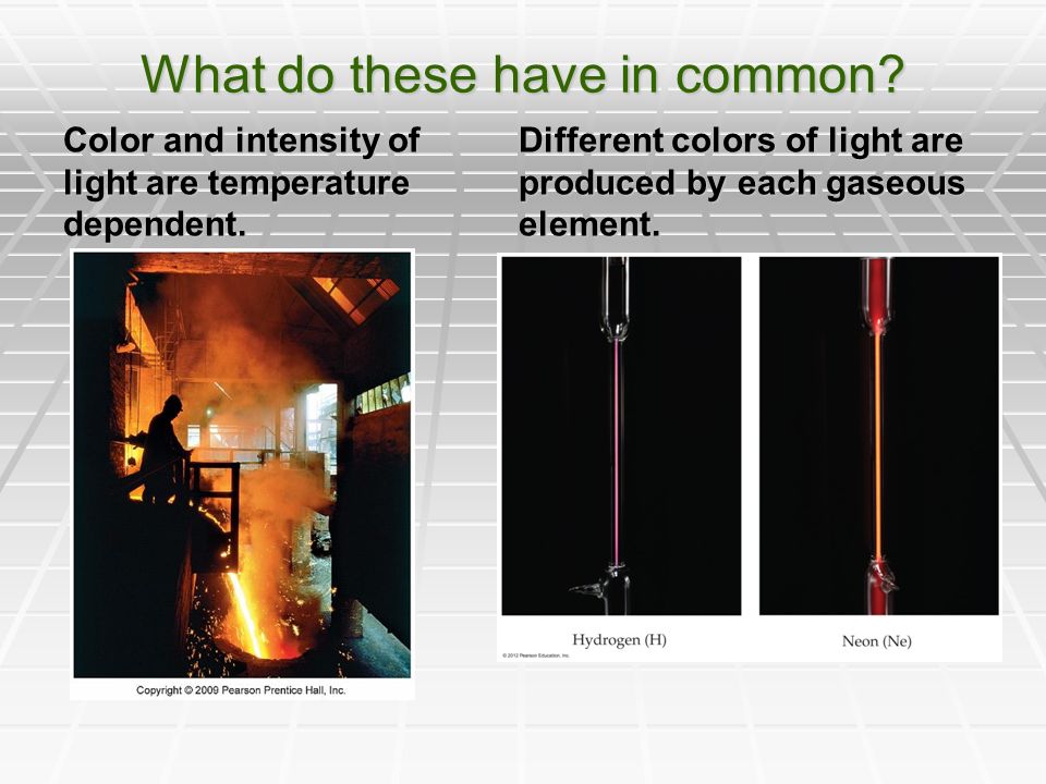 What do these have in common. Color and intensity of light are temperature dependent.