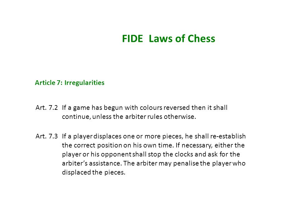 FIDE Laws of Chess Article 7: Irregularities Art.