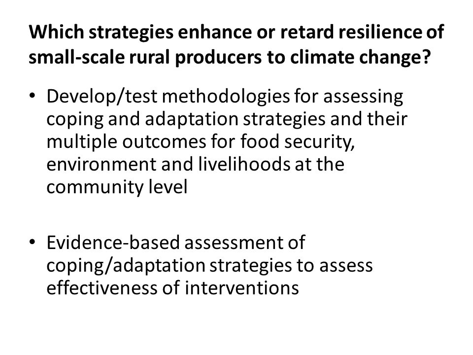 Which strategies enhance or retard resilience of small-scale rural producers to climate change.