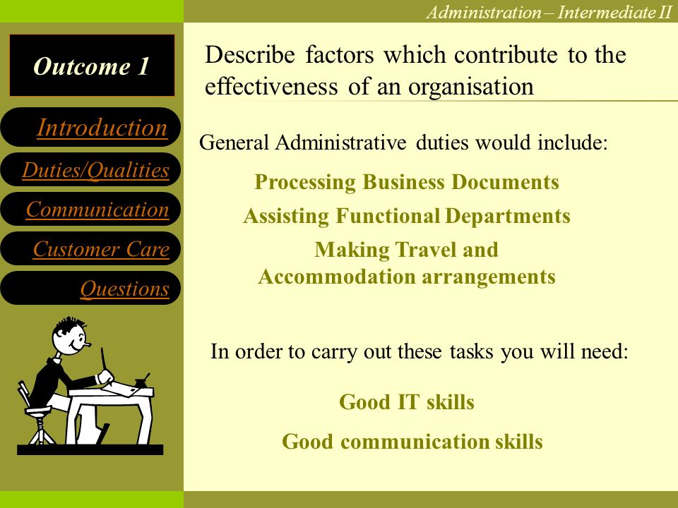 outcome 1 administration intermediate ii communication customer customer service qualities