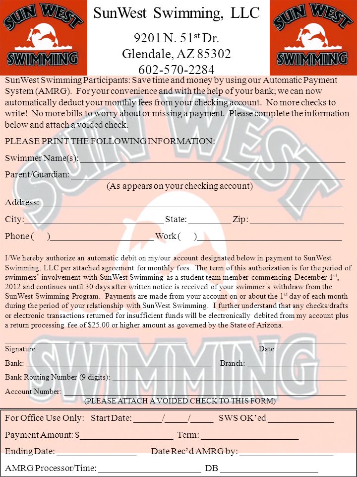 SunWest Swimming, LLC 9201 N. 51 st Dr.
