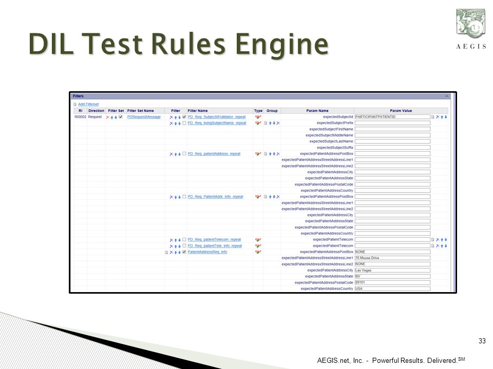 AEGIS.net, Inc. - Powerful Results. Delivered. SM DIL Test Rules Engine 33