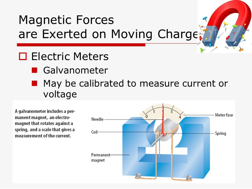 Magnetic Forces are Exerted on Moving Charges  Electric Meters Galvanometer May be calibrated to measure current or voltage