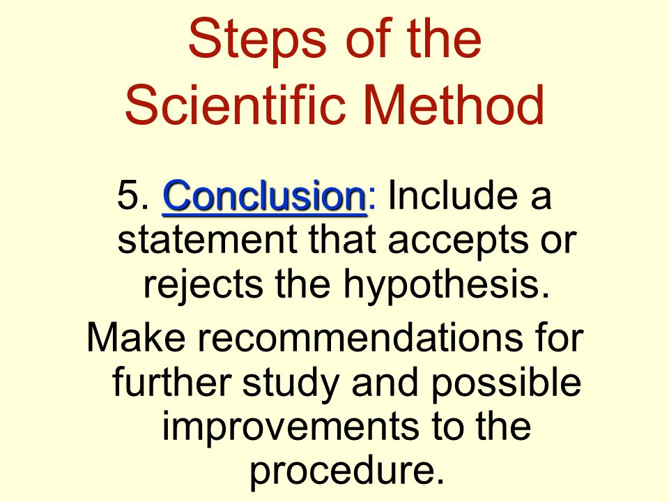 Steps of the Scientific Method Interpret Data 4. Interpret Data: Modify the procedure if needed.