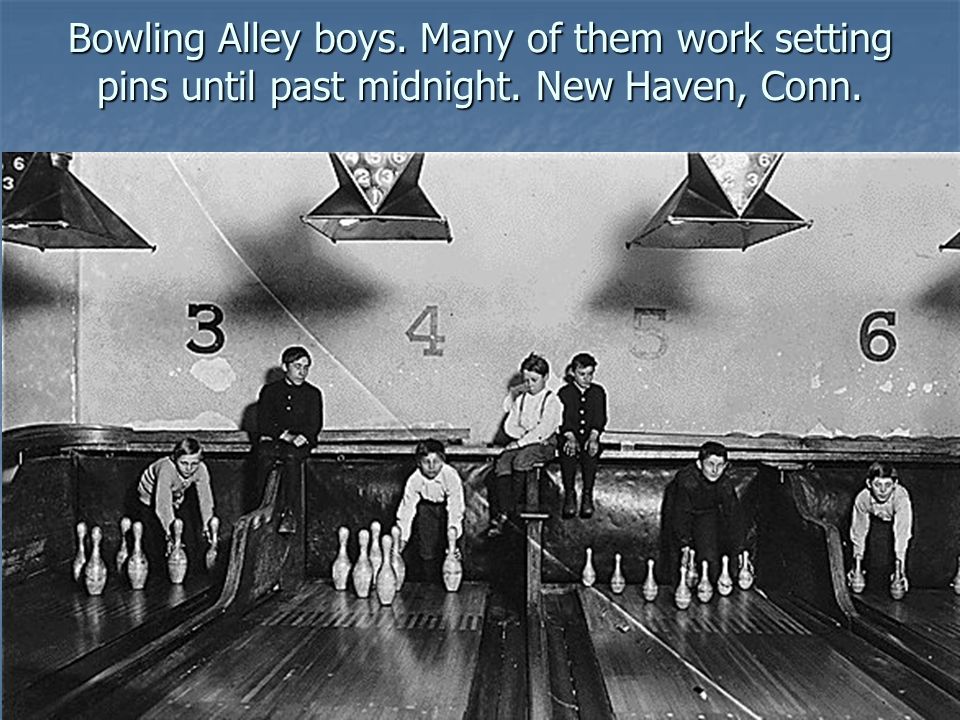Bowling Alley boys. Many of them work setting pins until past midnight. New Haven, Conn.
