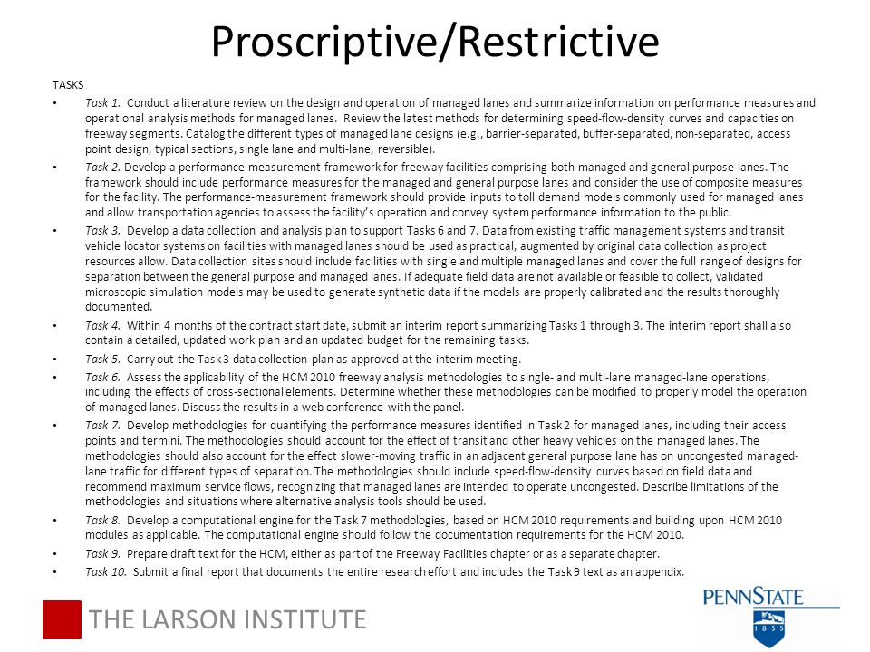 Proscriptive/Restrictive TASKS Task 1.
