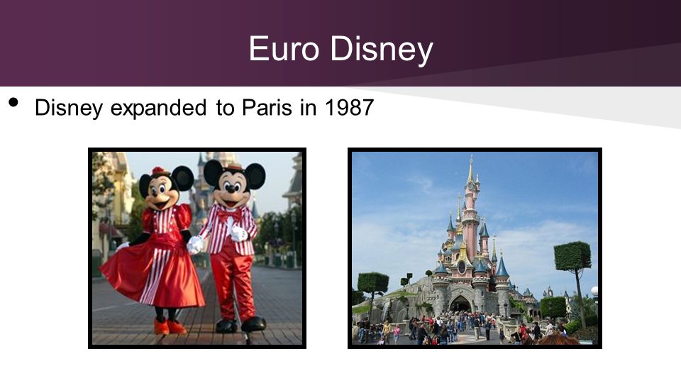 Euro Disney Disney expanded to Paris in 1987