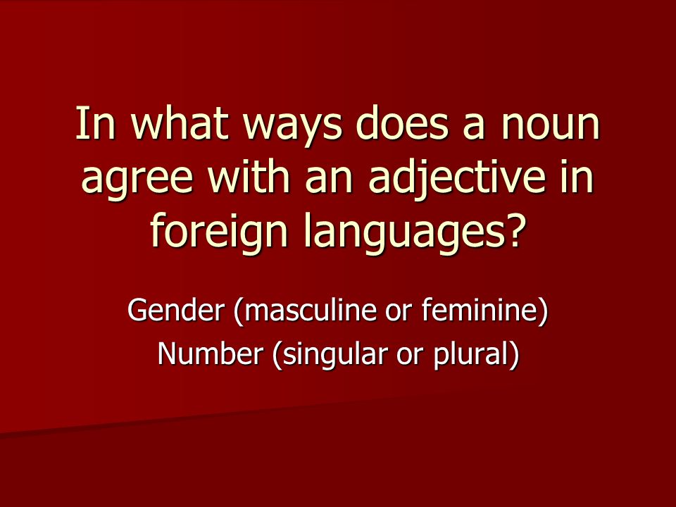 In what ways does a noun agree with an adjective in foreign languages.