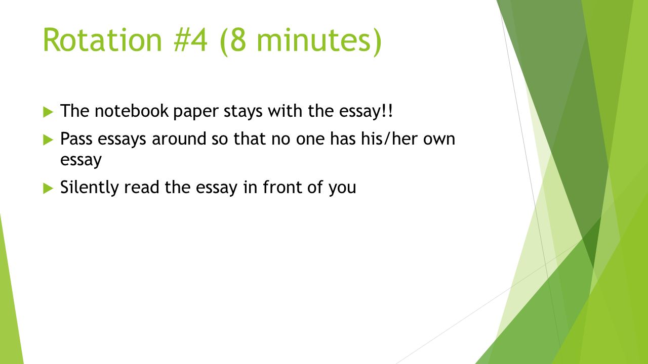 Rotation #4 (8 minutes)  The notebook paper stays with the essay!.