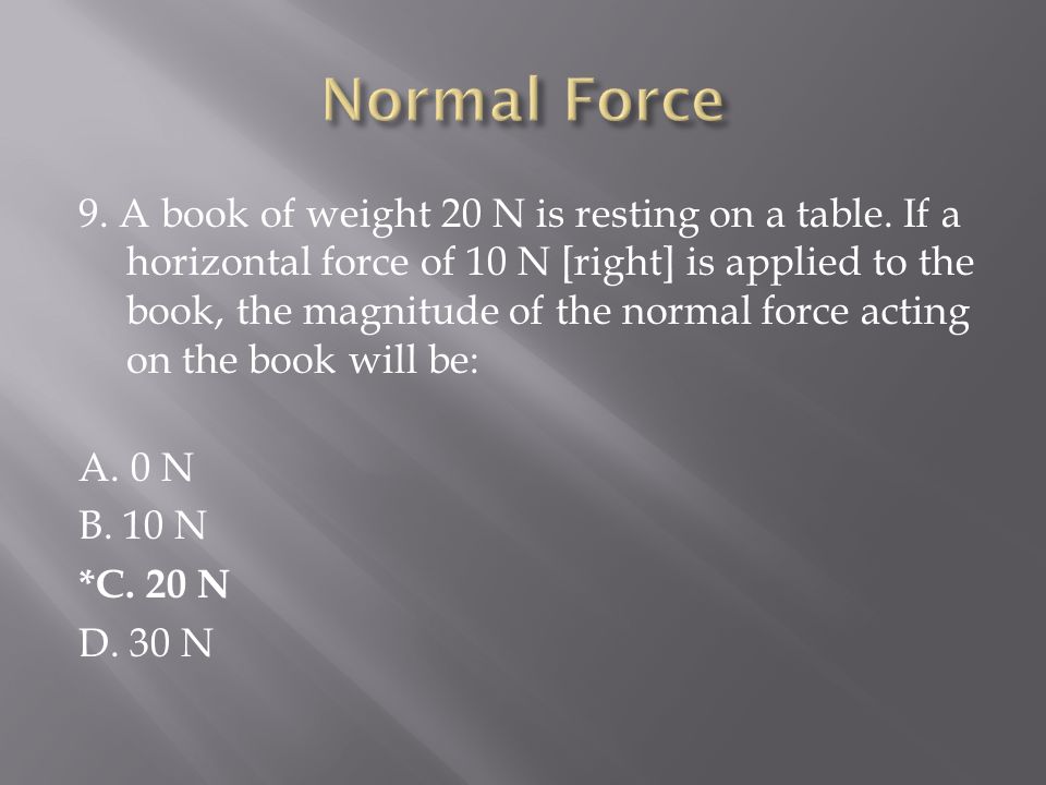 9. A book of weight 20 N is resting on a table.