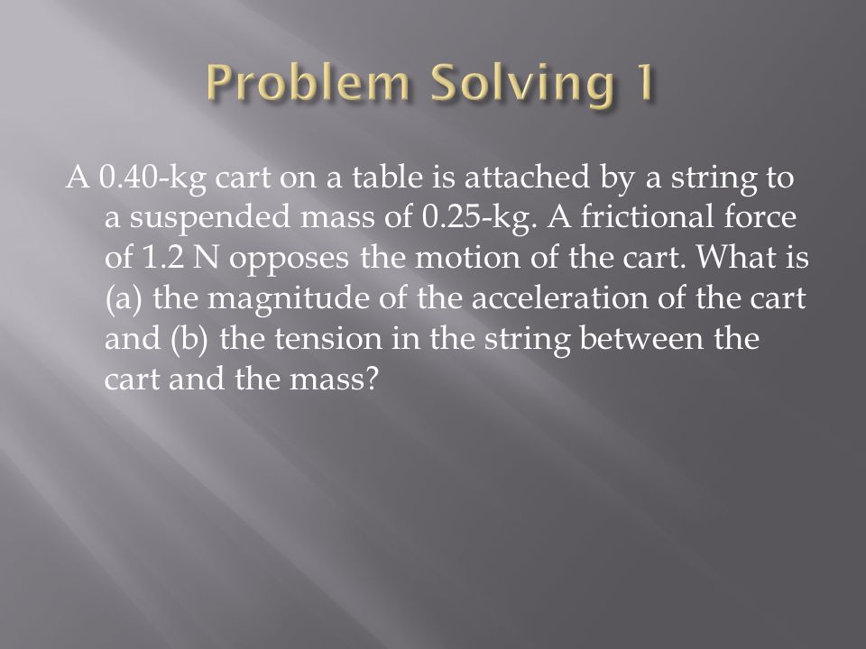 A 0.40-kg cart on a table is attached by a string to a suspended mass of 0.25-kg.