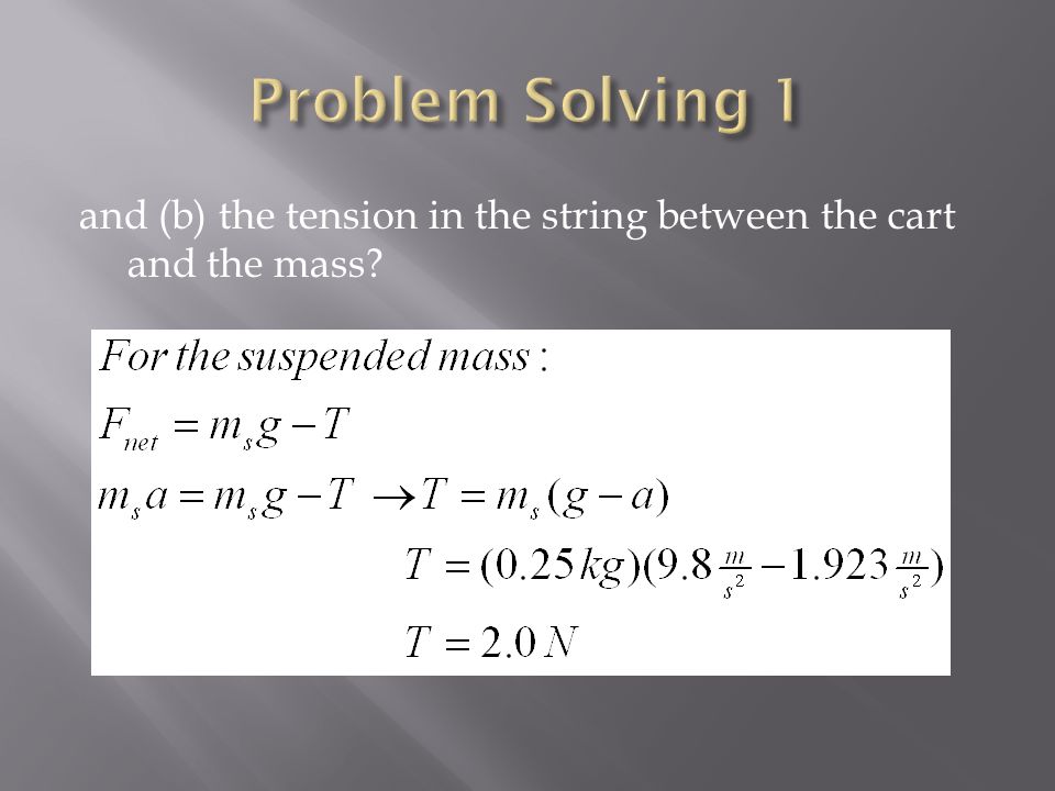 and (b) the tension in the string between the cart and the mass