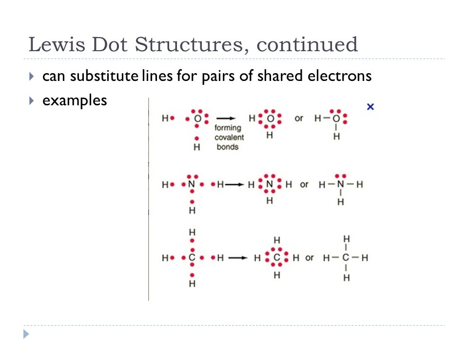 Lewis Dot Structures, continued ? can substitute lines for pairs of shared ...