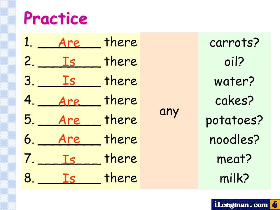 Practice 1.________ there 2.________ there 3.________ there 4.________ there 5.________ there 6.________ there 7.________ there 8.________ there carrots.